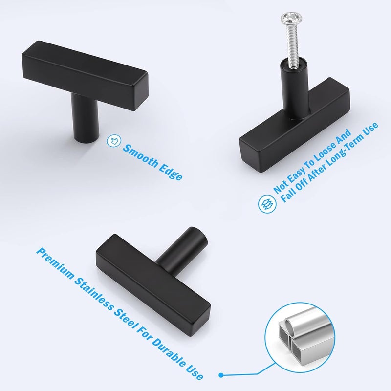KNOBWELL 12 Pack Single Hole 2 inch Kitchen Cabinet Knobs Matte Black, Stainless Steel Black Dresser Drawer Knobs Bathroom Cabinet Pulls - Image 4